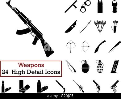 Set of 24 Weapon Icons in Black Color.Vector illustration. Stock Vector