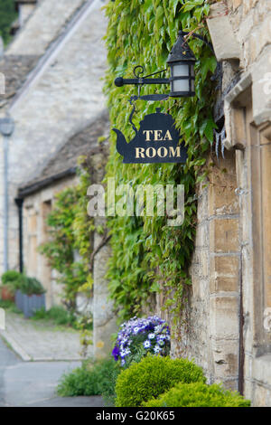 Tea Room sign in Castle Combe, Chippenham, Wiltshire, England Stock Photo