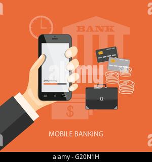 Flat design modern vector illustration concept of mobile banking, business investment, internet banking with mobile phone in the Stock Vector