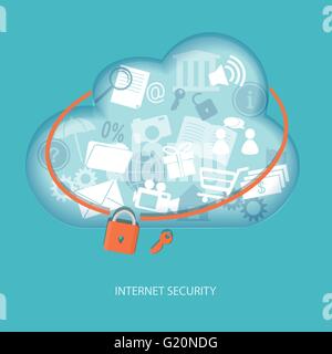 Cloud computing concept internet security. Vector illustration. EPS 10. Stock Vector