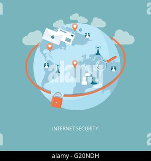 Flat design modern vector illustration concept of  internet security, data protection with lock and globe - eps 10 Stock Vector