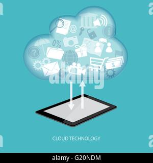 Cloud computing concept with tablet. Vector illustration. EPS 10. Stock Vector