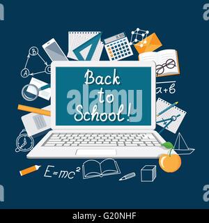 Modern concept for education time with laptop and  flat icons - eps 10 Stock Vector