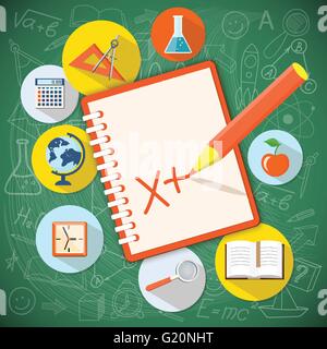Flat design modern vector illustration  concept of  school, university, online education, study, training with copybook, pencil Stock Vector