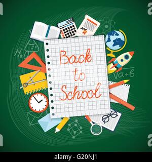 Modern flat concept for education time with sheet with text and  icons on the  blackboard - eps 10 Stock Vector