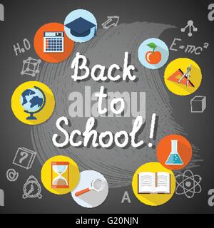 Flat design concept education banner with icons on the round dies and text - eps 10 Stock Vector