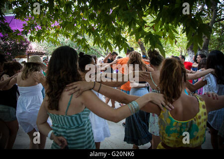 people playing music and dancing at Ikaria island festival, Greece Stock Photo