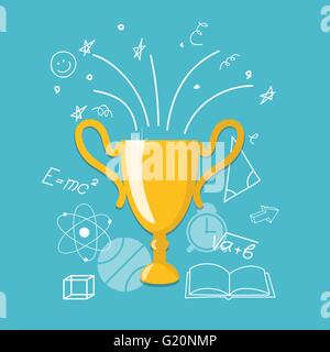 Flat design modern vector illustration  concept of  school, university, online education, sport, study, training with winner cup Stock Vector