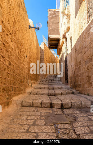 Narrow stone street of old Jaffa in Israel. Stock Photo
