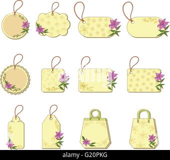Set tags with floral pattern Stock Vector