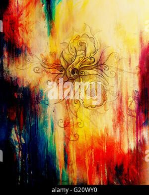 ornamental filigran drawing on paper with flower and flame structure ...