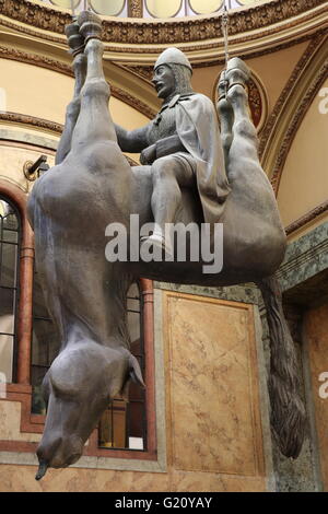 A David Cerny sculpture of a suspended horse in Prague Stock Photo