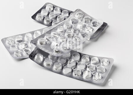 Empty blister pack of the pills on white background Stock Photo
