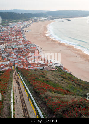 Nazare village and south beach seen from Sitio Stock Photo