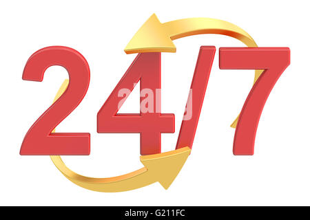 24/7 concept, 3D rendering  isolated on white background Stock Photo
