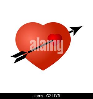 Black arrow broke through the red heart Stock Vector