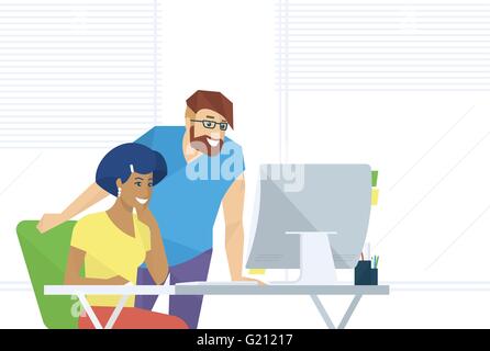 Creative office people working with computer Stock Vector