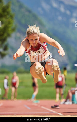 Landquart, Switzerland. May 22, 2016. Iris Inderbitzin from TSV Steinen during the long jumb competition at the athletics combined events meeting in Landquart. Credit:  Rolf Simeon/Alamy Live News. Stock Photo