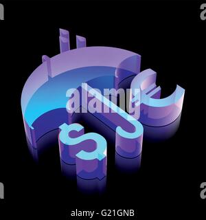 Privacy icon: 3d neon glowing Money And Umbrella made of glass, vector illustration. Stock Vector