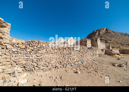 Abandoned and ruined old colonial village and mining town on the highlands of the Andes on the way to the famous Uyuni Salt Flat Stock Photo