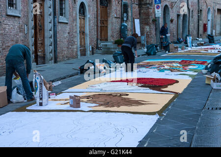 Città della Pieve, Umbria Italy. Traditional festival 'Infiorata di S. Luigi Gonzaga'; infiorate that take place in the village every year Stock Photo