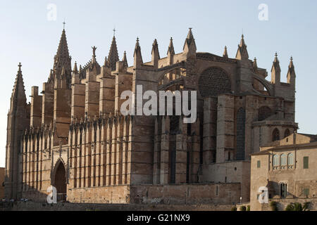 a beautiful picture of Saint Mary's Cathedral in the city of Palma from a distance, Palma de Mallorca, Spain, seaside, tourism Stock Photo