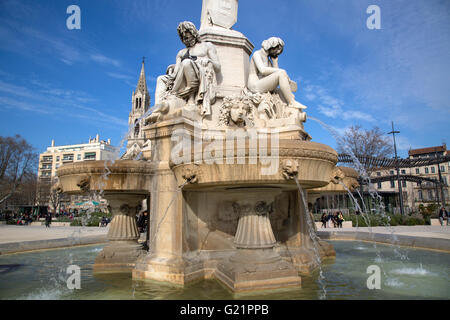 Fountain by Pradier (1851), Esplanade Charles de Gaulle Square, Nimes, France Stock Photo