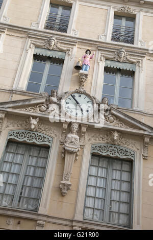 Jacquemard Facade of Hotel de Ville - City Hall, Nimes, France, Europe Stock Photo