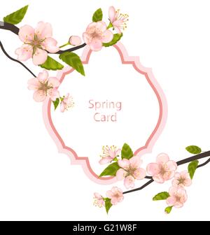 Romantic Spring Card with Blossoming Tree Branches Stock Vector