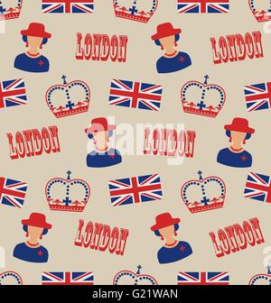 Retro Seamless Texture of Silhouettes Symbols of Great Britain Stock Vector