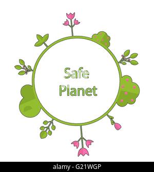 Frame form circle green earth plant flower cry safe planet Stock Vector