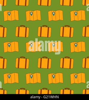 Seamless Pattern with Maps and Baggages Stock Vector