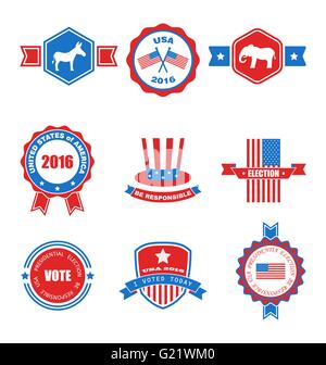 Set of Various Voting Graphics Objects and Labels, Emblems, Symbols Stock Vector