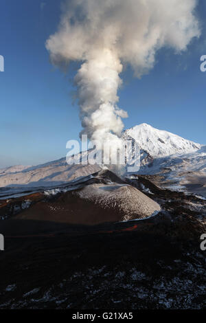 Beautiful nature of Kamchatka: eruption Tolbachik Volcano (view from helicopter). Eurasia, Russia, Far East, Kamchatka Peninsula Stock Photo