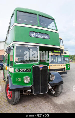 Vintage buses. An old AEC Regent III double decker bus at the Nottingham Transport Heritage Centre, Ruddington, Nottinghamshire, England, UK