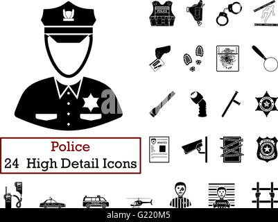 Set of 24 Police Icons in Black Color.Vector illustration. Stock Vector