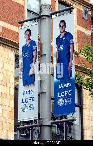 Leicester City Football Club players banners, Andy King and Matty James, Leicester city centre, UK Stock Photo