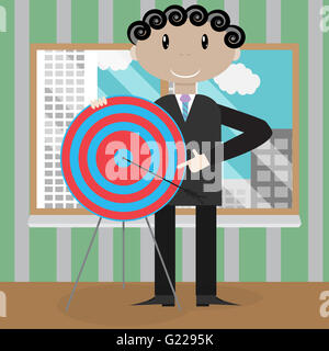 Presentation new strategic success right in the bullseye. Strategy success and goal target business. Vector flat design illustra Stock Photo
