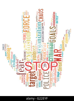 Stop Terrorism, Stop War, Stop Violence, word cloud concept on white background. Stock Photo