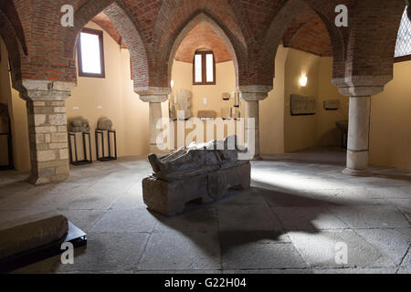 Astorga, Spain: Tomb of a knight at El Museo de los Caminos in the Episcopal Palace of Astorga. Stock Photo