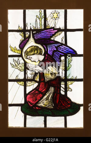 Angel with Dove stained glass, and exhibit in the William Morris Gallery, Walthamstow, north London, E17 Stock Photo