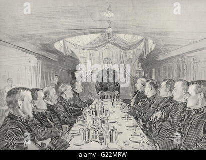General Merritt responding to the toast 'Our Country and Our Presdient' at the Independence Day dinner on the steamer Newport on the voyage to the Philippines during the Spanish American War Stock Photo
