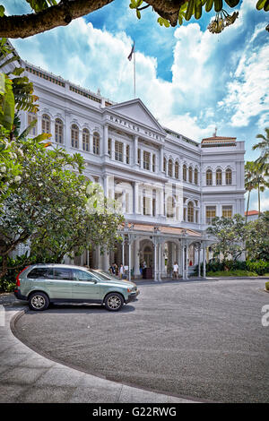 The drive way and main entrance to the Raffles Hotel in Singapore on July 11, 2012. Stock Photo