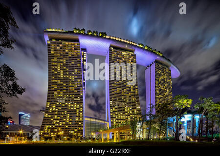 Exterior night view of Marina Bay Sands from Gardens by the Bay, Marina Bay, Singapore on July 22, 2012. Stock Photo