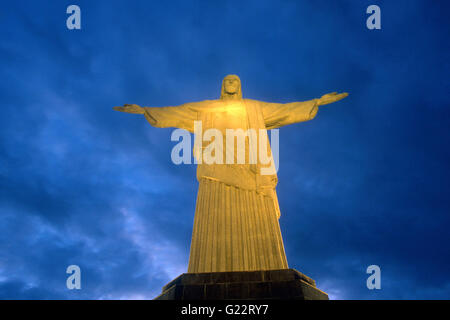 Christ Statue designed by Heitor da Silva Costa and finished in 1931 overlooking Rio de Janeiro, Brazil. Stock Photo