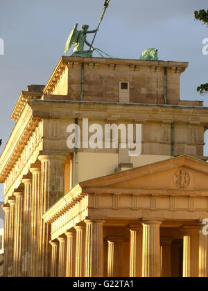 Berlin - Germany. Quadriga on top of Brandenburg Gate. The gates marks the begining of 'Unter dem Linden Boulevard' Stock Photo
