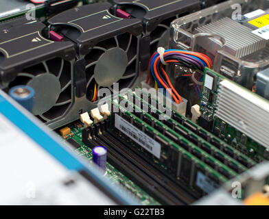 Inside of server pc. Motherboard and RAM memory. Stock Photo