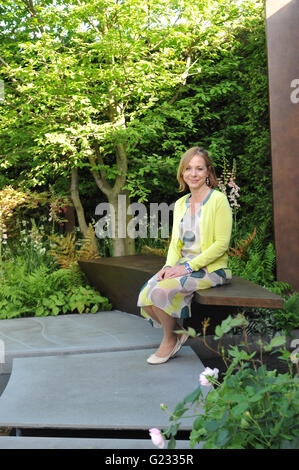 London, UK. 23rd May, 2016. Jo Thompson, the Designer of the Chelsea Barracks Garden, one of the 17 beautiful and elegant show gardens on display at the 2016 RHS Chelsea Flower Show which opened today, London, UK. Credit:  Michael Preston/Alamy Live News Stock Photo