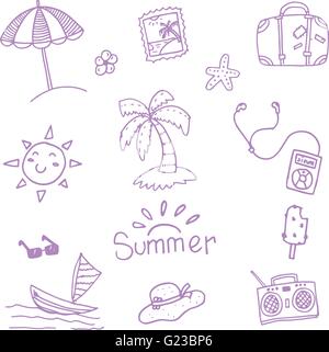 Summer doodles set vector Stock Vector