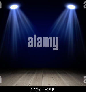 Spotlights on wooden floor in empty room Stock Photo